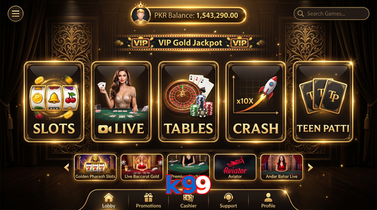 Main screen of K99 casino page for PK players