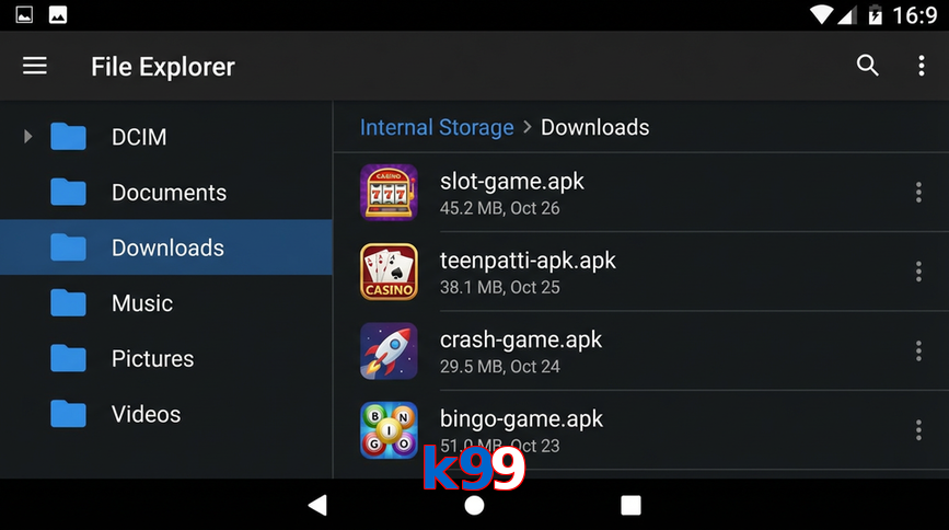 Main screen of K99 gameapk page for PK players